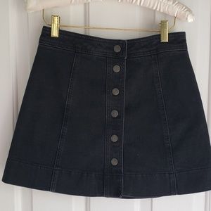 Black Denim A-Line Button Down Madewell Skirt, Size 2